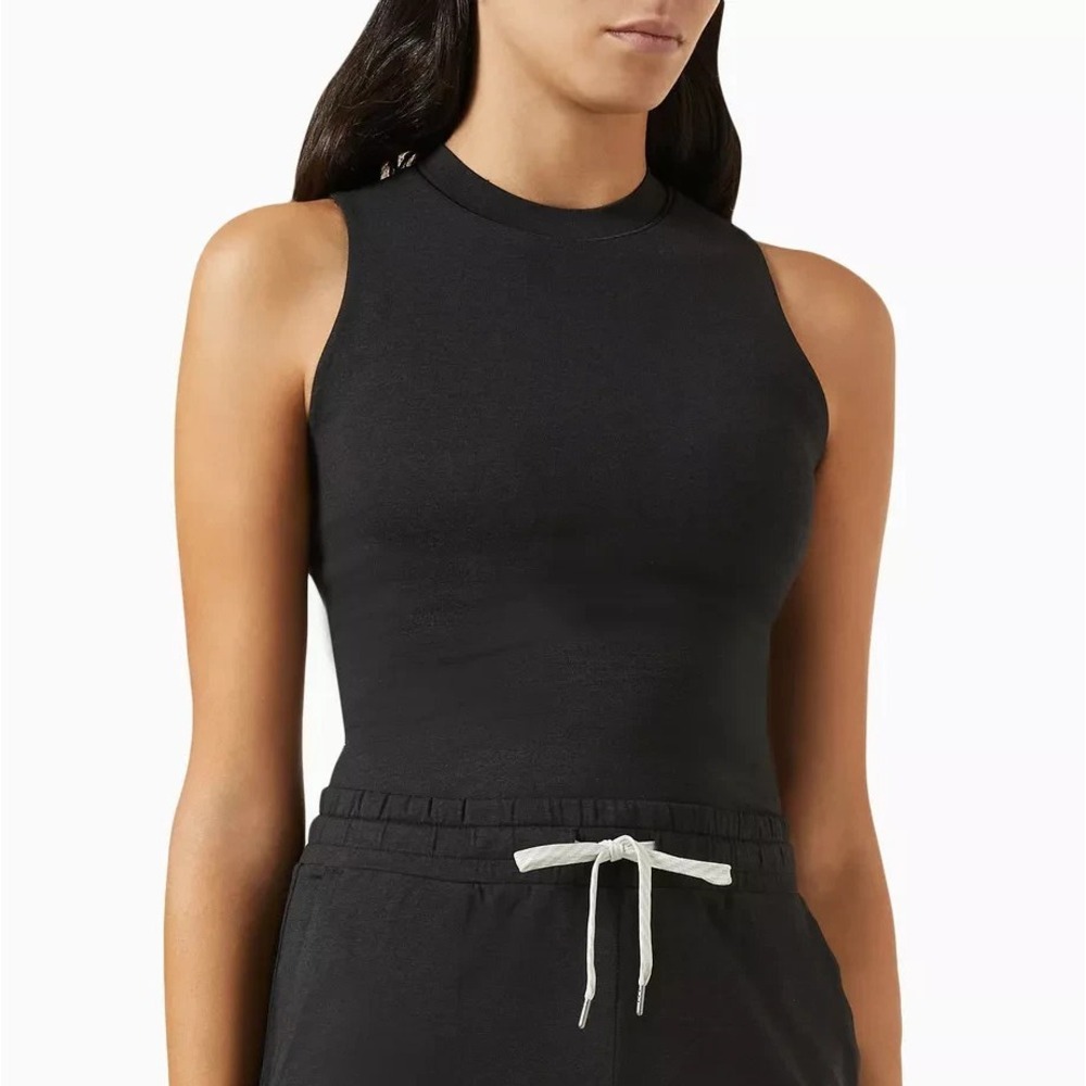 Vuori Halo Mock Bodysuit in DreamKnit Heather Black Women XS Built-in bra